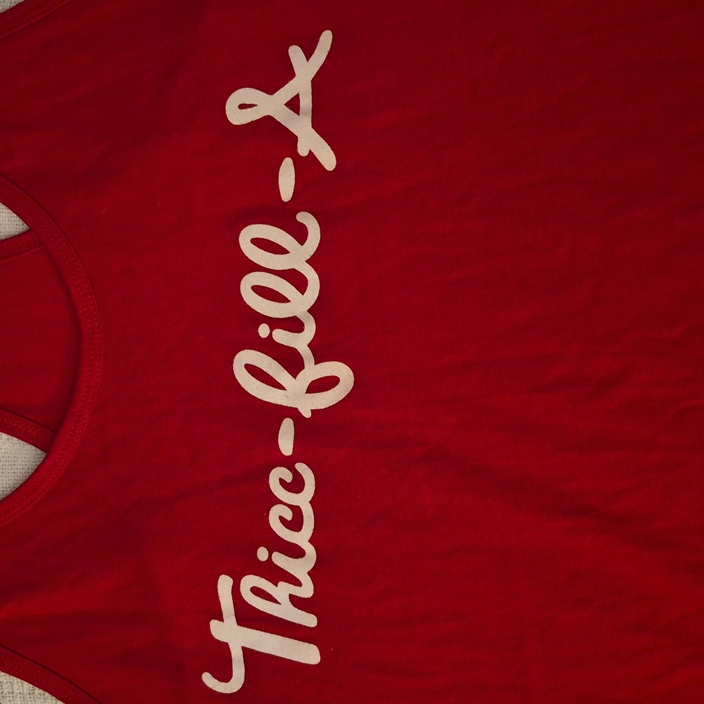 Red Racerback Tank Top with White Script Branding - Picture 3 of 4
